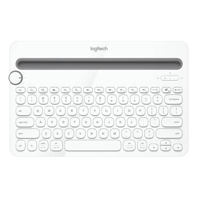 Bluetooth Multi-Device Keboard K480, full view with a tablet